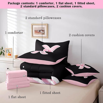 jejeloiu Kawaii Pink Bow Full Comforter Set with Sheets,Gifts for Women Teen Girl,Monogrammed 7 Piece Bedding Set,Soft Personalized Initial Letter X Bed in a Bag with Comforter,Sheets,Pillowcases