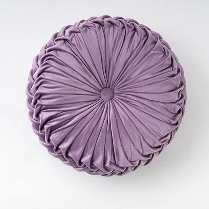 NatureMan 13.7 inch Round Sofa Cushion Pure Color Velvet Home Decor, Pleated Round Cushion, Pumpkin Pillow Suitable for Home Bed car Decoration (Light Purple)