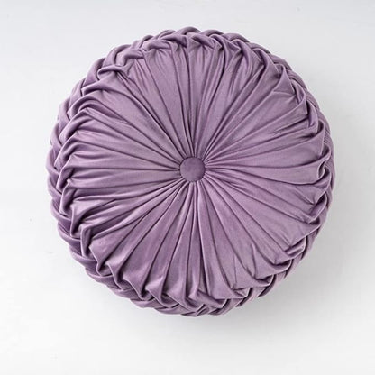 NatureMan 13.7 inch Round Sofa Cushion Pure Color Velvet Home Decor, Pleated Round Cushion, Pumpkin Pillow Suitable for Home Bed car Decoration (Light Purple)