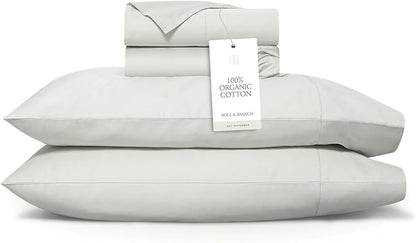 BOLL & BRANCH Signature Hemmed Sheet Set - California King, Mist - Luxury 100% Organic Cotton - Includes 1 Flat, 1 Fitted, 2 Pillowcases - Buttery Soft