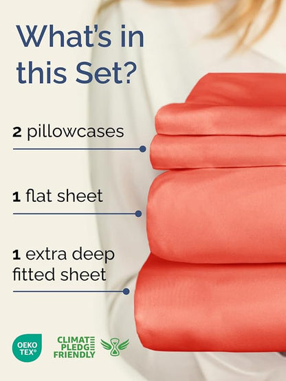 Extra Deep Twin XL Sheet Set - 4 Piece Breathable and Cooling Sheets - Hotel Luxury Bedding for Women, Men, Kids & Teens - Easy & Secure Fit - Soft, Wrinkle Free and Comfy - Extra Deep Pockets - Coral