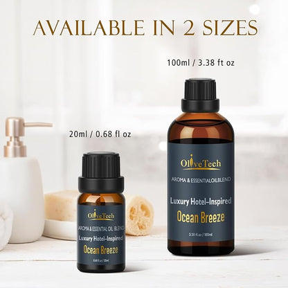 Hotel Diffuser Oil Inspired by Iconic Luxury Hotel Ocean Breeze Edition Scent, OliveTech Aromatherapy Fragrance Oil for Cold Air & Ultrasonic Diffusers, 100ml / 3.38 ft oz Glass Bottle
