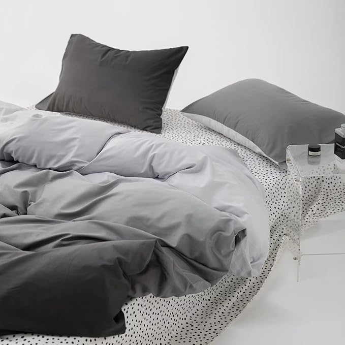 Luxlovery Grey Gradient Comforter Set Queen Grey and White Bedding Set Full Men Women Minimalist Bedding Set Light Gray Soft Breathable Blanket Quilts Gradient Comforter Set