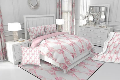 Erosebridal Ribbon Bow Bedding Set for Kids Girls Teen Women,Pink Girly Bowknot Bedding Comforter Sets King Cute Fantasy Princess Comforter Set Kawaii Bow Tie Bed Duvet Set 2 Pillow Cases