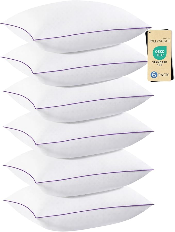JOLLYVOGUE Pillows Standard Size Set of 6, Washable Supportive 6 Pack Bed Pillows with Super Soft Down Alternative Fill, Luxury Fluffy Hotel Quality for Side, Back and Stomach Sleepers