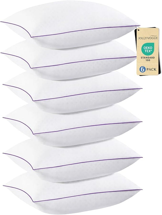 JOLLYVOGUE Pillows Queen Size Set of 6, Washable Supportive 6 Pack Bed Pillows with Super Soft Down Alternative Fill, Luxury Fluffy Hotel Quality for Side, Back, and Stomach Sleepers