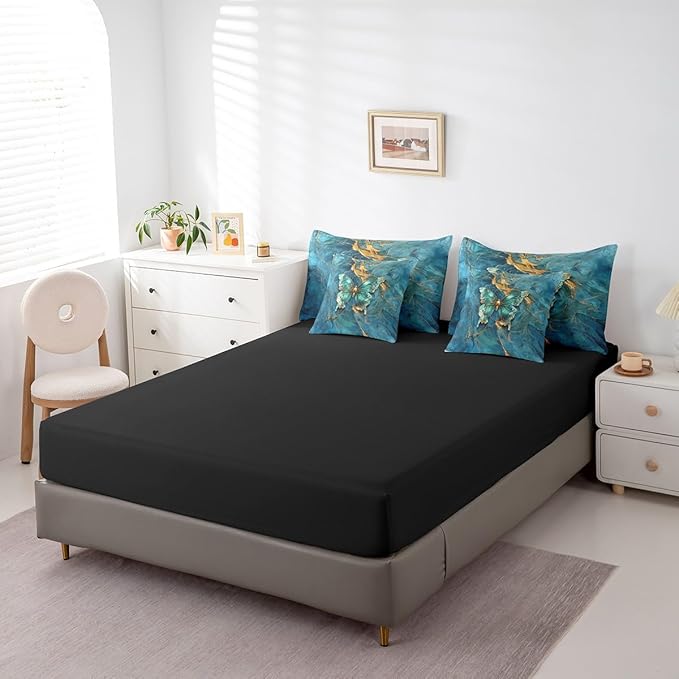 Erosebridal 7 Piece Boho Butterfly Twin Bedding Sets for Girls Women,Teal and Gold Marble Comforter Set Reversible,Gradient Abstract Bed in a Bag with Fitted Sheet,Flat Sheet,Pillowcases & Shams
