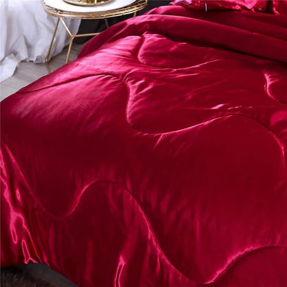 NTBED Silky Satin Comforter Set Queen (90''x90'') Luxury Soft Lightweight Sexy Microfiber Bedding Comforter with 2 Pillow Cases for Summer Spring Autumn (Red, Queen)