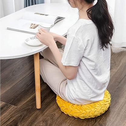 NatureMan 13.7 inch Round Sofa Cushion Pure Color Velvet Home Decor, Pleated Round Cushion, Pumpkin Pillow Suitable for Home Bed car Decoration (Yellow)