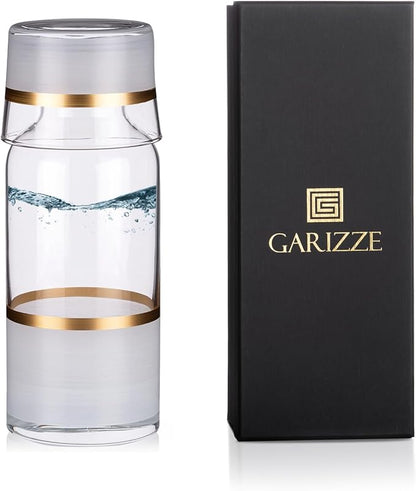 GARIZZE Bedside Water Carafe and Glass Set for Bedroom, Bedside Carafe and Glass Set, Mouthwash Decanter for Bathroom, Water Carafe with Glass Cup for Nightstand (24-oz/7-oz) (WHITE GOLD)Standard Pack