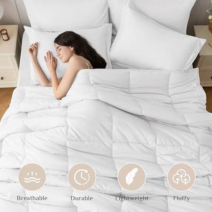 JOLLYVOGUE California King Comforter Set, Ultra-Soft Bed in a Bag Cal King Size 7 Pieces, Oeko-TEX Certified Bedding Set with Down Alternative Comforter, Sheets, Pillowcases & Shams, White