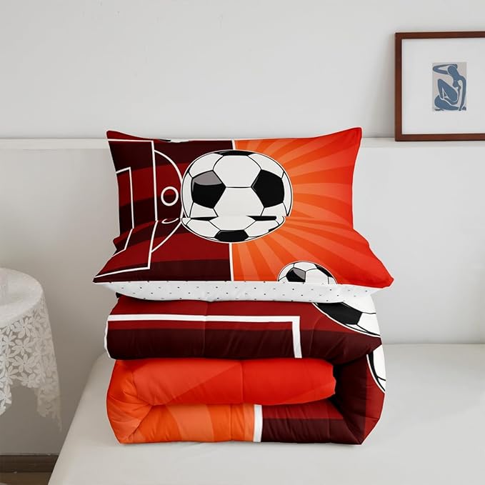 Feelyou Football Comforter Set King Size Sports Themed Comforter Gift for Football Lover Bedding Set Soccer Ball Game Duvet Set Brown Orange Quilt Set