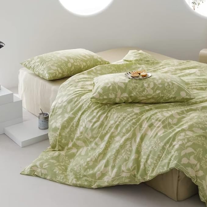 CLOTHKNOW Green Leaves California King Comforter Set Boho Bedding Comforter Sets Girls Women Comforter Botanical Comforter with 2 x Pillow Cases
