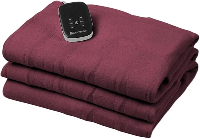 OakRidge Digital Comfort Fleece Heated Full Blanket - Burgundy, 100% Polyester, Machine Washable, Oeko-TEX Certified, Perfect for Warm Nights, Controlled Heat Settings