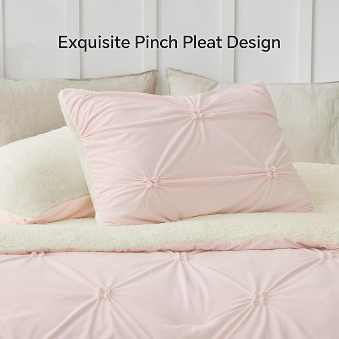 BEDELITE Pituck Fluffy Queen Comforter Set - Super Soft Sherpa Pink Comforter for Queen Size Bed, Luxury Warm Bedding Set for Winter, Fuzzy Bed Set 3 Pieces (1 Comforter, 2 Pillowcases)