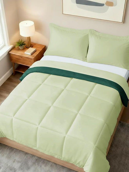 Queen Comforter Set - 7 Piece Bed in a Bag Queen Size Bed Set - Down Alternative Comforter, Flat Sheet, Fitted Sheet, Pillowcase & Shams for All Seasons - Soft, Comfy & Breathable - Light Sage/Emerald