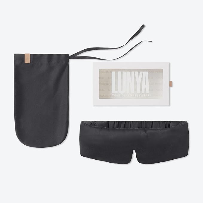 Lunya Washable Silk Sleeping Mask - Thermoregulating Mulberry Silk, Light Blocking and Comfortable Fit – Sleep Mask for Women and Men with Box - Meditative Grey - Small