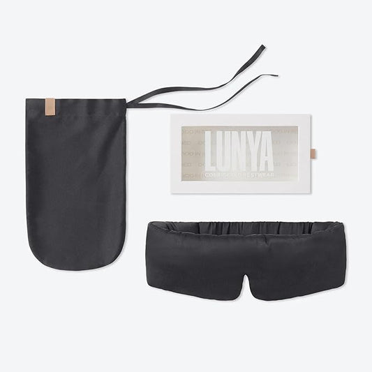 Lunya Washable Silk Sleeping Mask - Thermoregulating Mulberry Silk, Light Blocking and Comfortable Fit – Sleep Mask for Women and Men with Box - Meditative Grey - Small