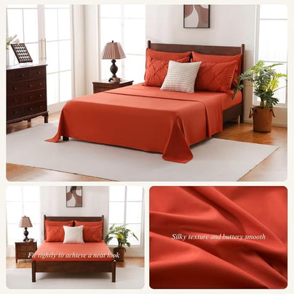 Sheet&Joy King Size Comforter Set, 7-Piece Bed in a Bag, Pintuck Bedding Set for All Season, Includes Comforter, Flat Sheet, Fitted Sheet, Pillowcases and Pillowshams, Orange