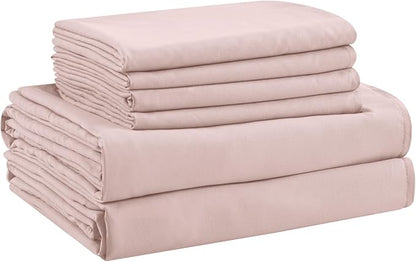 Twin Sheets Set - 4 Piece Soft Microfiber and Wrinkle Free Sheets - Easy Care, Extra Soft, Cooling Sheets - 1 Deep Pocket Fitted Sheet 1 Flat Sheet and 2 Pillowcases (Twin Baby Pink)