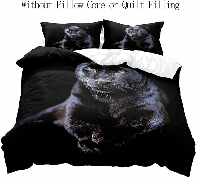 VIVIHOME 3PCS Black Panther Bedding Set, King Duvet Cover, African Safari Wild Animal Cheetah Leopard Bedding, Comforter Cover, Quilt Cover, Apartment Decor Modern Bedroom Decor for Men, 2 Pillowcases