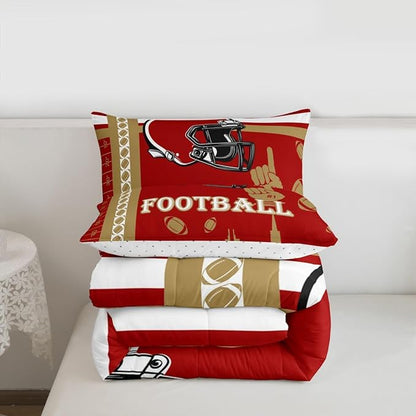 Feelyou Football Bedding Set Boys Girls King Size Women Men Rugby Sports Comforter Football City Duvet Quilt Brown Red Room Decor