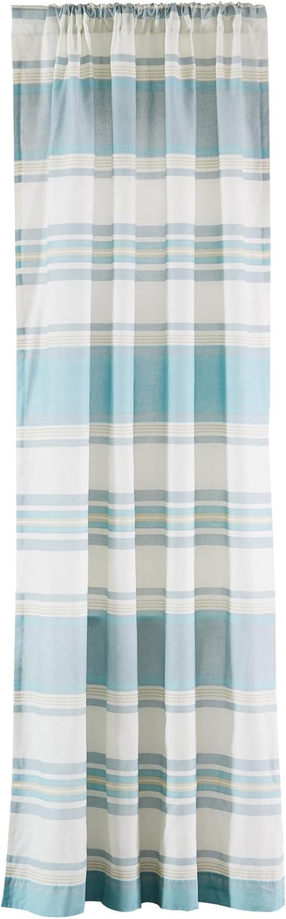 Levtex Home - Blue Maui - Window Panel with Rod Pocket - One Curtain Panel 84 inch Length - Classic Stripe - Blue, Grey, Taupe - 100% Cotton - Lined