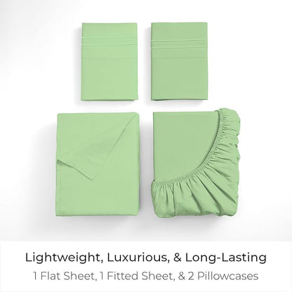 Mellanni California King Sheets Set - 4 PC Iconic Collection Bedding - Hotel Luxury, Extra Soft, Cooling Bed Sheets - Wrinkle, Fade, Stain Resistant (Cal King, Pistachio)