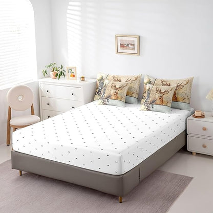 Elk Deer Bed in a Bag King Size Comforter Set 7 Pieces,Woodland Animals Bedding Sets Moose Reindeer Sheet Set with Comforter