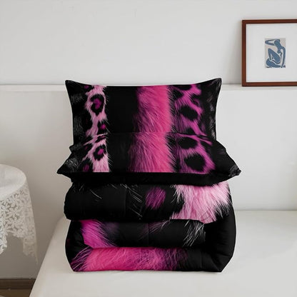 jejeloiu 3D Pink Leopard Bedding Set Toddle Size Adult Leopard Comforter Set for Boys Girls Animal Print Duvet Set Wild Animal Fur Quilt Set 2Pcs