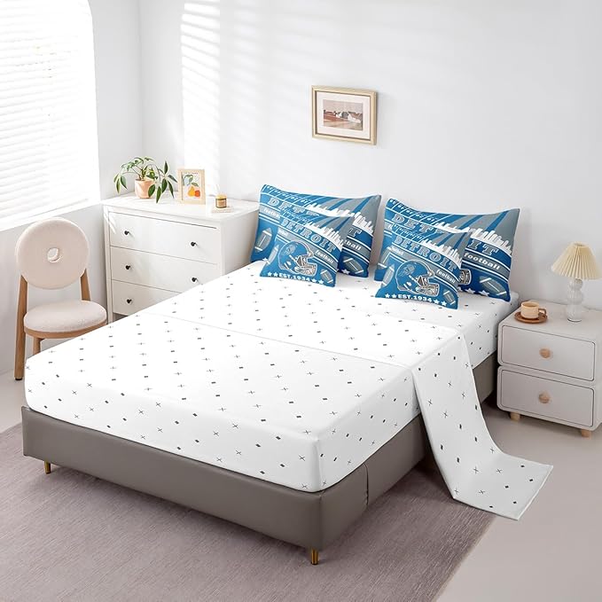 Feelyou Football 7 Pieces Comforter Sets Queen Size Kids Rugby Sports Bedding Set for Boys Kids Teen Sports Theme Football City Bed in a Bag with Comforter, Sheets, Pillowcases & Cushion Cover