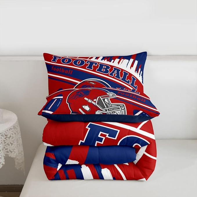 Feelyou Football Bedding Set Boys Girls Twin Size Rugby Sports Comforter Set Football City Duvet Quilt Sports Themed Bedroom Decor