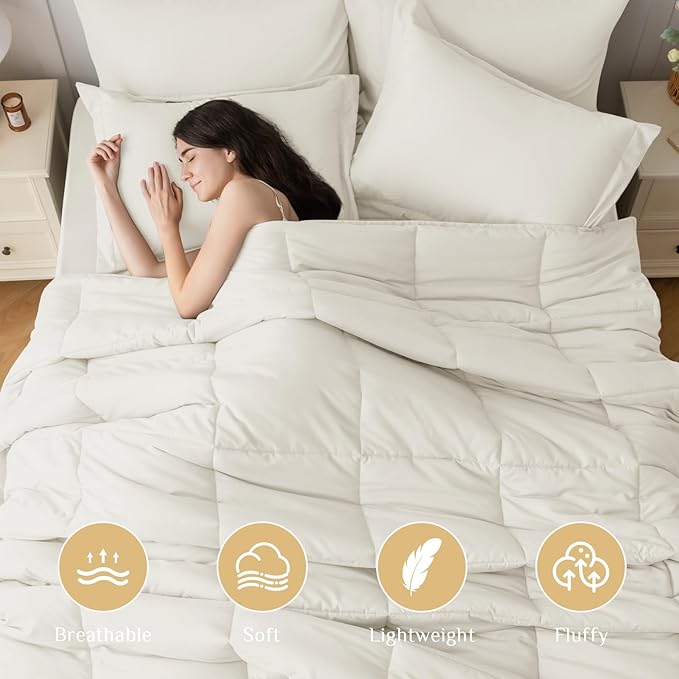 JOLLYVOGUE California King Comforter Set, Ultra-Soft Bed in a Bag Cal King Size 7 Pieces, Oeko-TEX Certified Bedding Set with Down Alternative Comforter, Sheets, Pillowcases & Shams, Ivory