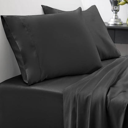 Full Size Comforter Set with Sheets - 7-Piece Bedding Collection - 1 Comforter, 1 Fitted Sheet, 1 Flat, 4 Pillowcases - Deep Pocket - Soft & Breathable Premium Quality - Ideal for All Seasons, Black