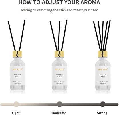 Airkeep Reed Diffuser Set, 3.38 fl oz (100 ml) - Balsam Fir Oil Diffusers with 8 Reed Sticks, Home Fragrance Reed Diffuser for Bathroom Shelf Decor