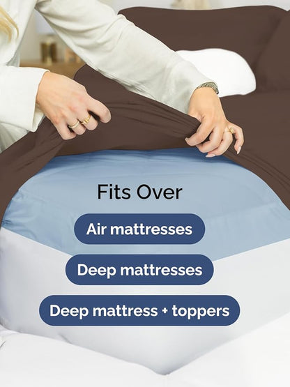 Extra Deep Queen Sheet Set - 6 Piece Breathable and Cooling Sheets - Hotel Luxury Bedding for Women, Men, Kids & Teens - Easy & Secure Fit - Soft, Wrinkle Free and Comfy - Extra Deep Pockets - Brown