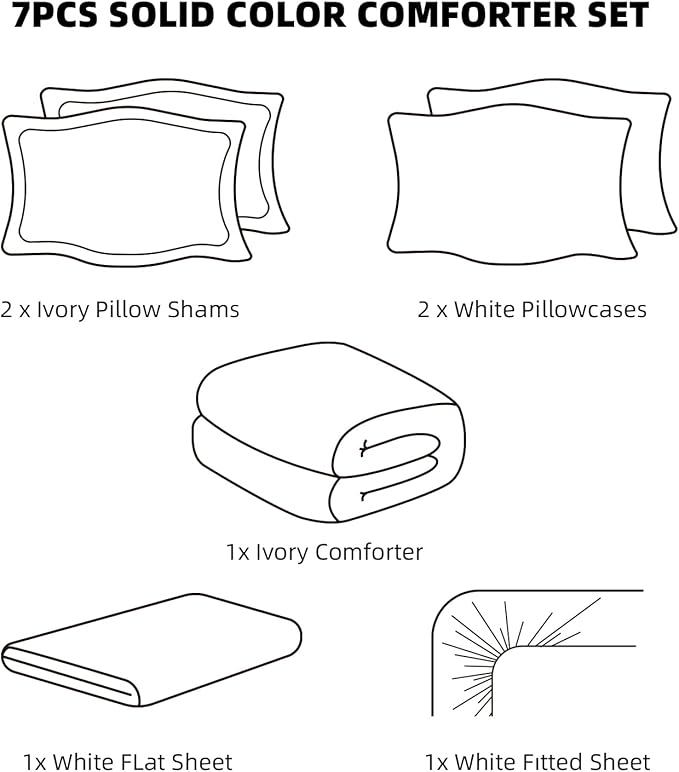 weigelia Queen Comforter Set 7 Pieces Bed Comforter Set Ivory Comforter Queen Size Bed in a Bag Bedding Set with Fitted Sheets, Flat Sheets, Pillow Shams, and Pillowcases