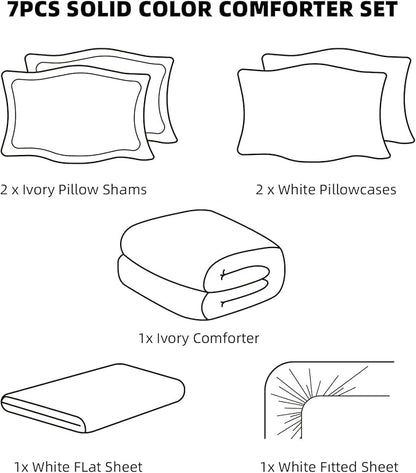 weigelia Full Size Comforter Set Ivory Comforter Set 7 Pieces Comforters Full Size Bed in a Bag with Sheets Fluffy Bedding Set for Women and Men