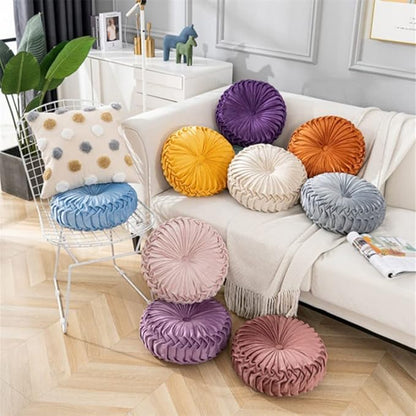 NatureMan 13.7 inch Round Sofa Cushion Pure Color Velvet Home Decor, Pleated Round Cushion, Pumpkin Pillow Suitable for Home Bed car Decoration (Light Purple)