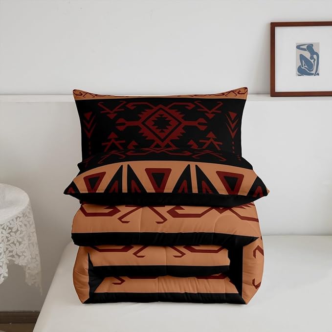 Erosebridal Boys Twin Rustic Western Comforter Set, Southwestern Aztec Bedding Set for Teens Men Bedroom, Exotic American Native Quilt Vintage Bohemian Geometric Bedding Comforter Sets,Brown Black
