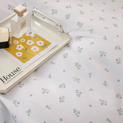 HighBuy Blue Flower Comforter Set Queen Romantic Girls Lace Comforter Fluffy Coquette Botanical Bedding Comforter Set Stripes 1 Lace Ruffled Comforter with 2 Pillowcases Lightweight All Season