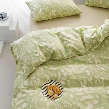 KAREVER Green Botanical Comforter Set King Sage Green Floral Comforter Cotton Women Girls Matcha Green Floral Plant Quilts Garden Bohemian Sage Green Blanket Rustic Leaf Blossom King Bed Comforter