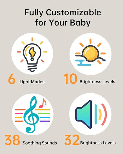 White Noise Machine: Red Light Therapy Sleep Sound Machine with 38 Soothing Sounds & Calming Womb Soother Shusher, Memory Function, Dimmable Nursery Night Light with Timer for Baby Adult Gift