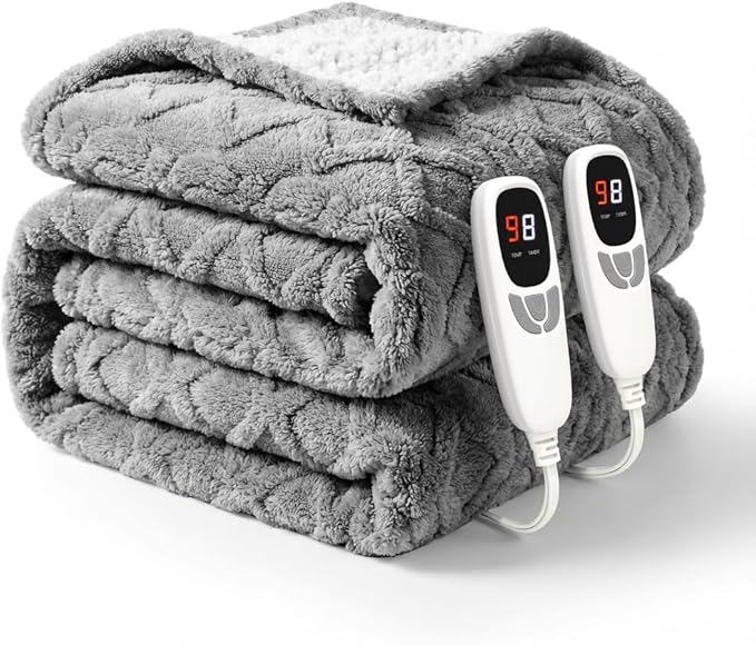 Heated Blanket Electric Queen Size 84"x90" Grey - Soft Thick Sherpa Electric Blanket with 9 Heat Levels and 1-10 Hours Timer Auto Off, Washable & ETL Certified, Gifts for Women - Grey