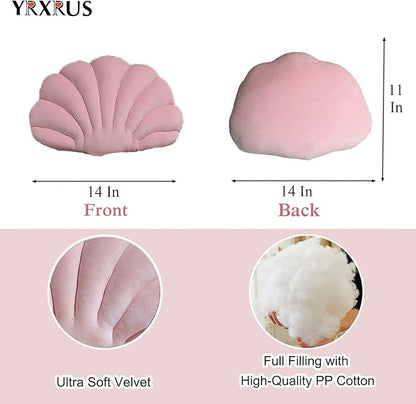 YRXRUS Light Pink Seashell Shaped Pillow, Ultra Soft Velvet Cushion for Bed, Living Room, Kids Room - 3D Insert - 14x11 Inch