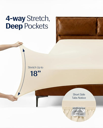 REST® Evercool®+ Cooling Sheet Set, Cali King Size, Snow Ivory, Breathable Bed Sheets for Hot Sleeper and Night Sweats, with Pillowcases, with Ionic+ Self-Cleaning Silver Yarn for Sensitive Skin, 4PCS