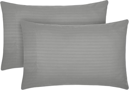 Mellanni Pillow Cases - Luxury, Extra Soft, Cooling Pillow Covers - 2 PC Iconic Collection Pillowcases - Envelope Closure (Standard/Queen 20" x 30", Striped Gray/Silver)