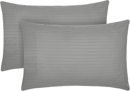 Mellanni Pillow Cases - Luxury, Extra Soft, Cooling Pillow Covers - 2 PC Iconic Collection Pillowcases - Envelope Closure (Standard/Queen 20" x 30", Striped Gray/Silver)
