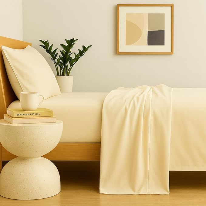 Peru Pima 415 Thread Count Percal Twin Sheet Set - 100% Peruvian Pima Cotton, 3 Piece (Flat, Fitted, 1 Pillowcase) - Cooling, Crisp, Deep Pocket, Hotel Quality Bedding - Ivory