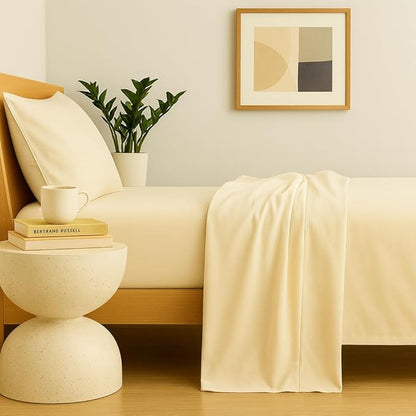 Peru Pima 415 Thread Count Percal Twin Sheet Set - 100% Peruvian Pima Cotton, 3 Piece (Flat, Fitted, 1 Pillowcase) - Cooling, Crisp, Deep Pocket, Hotel Quality Bedding - Ivory